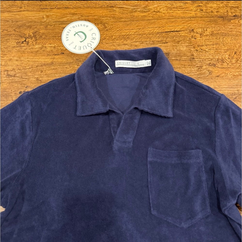 Criquet Blue Terry Cloth Golf Casual Cotton Short Sleeve Polo Shirt Men's Small